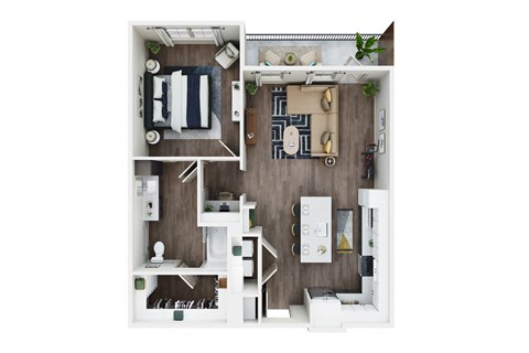 Floor plan for 1 bed, 1 bath, 922 sqft